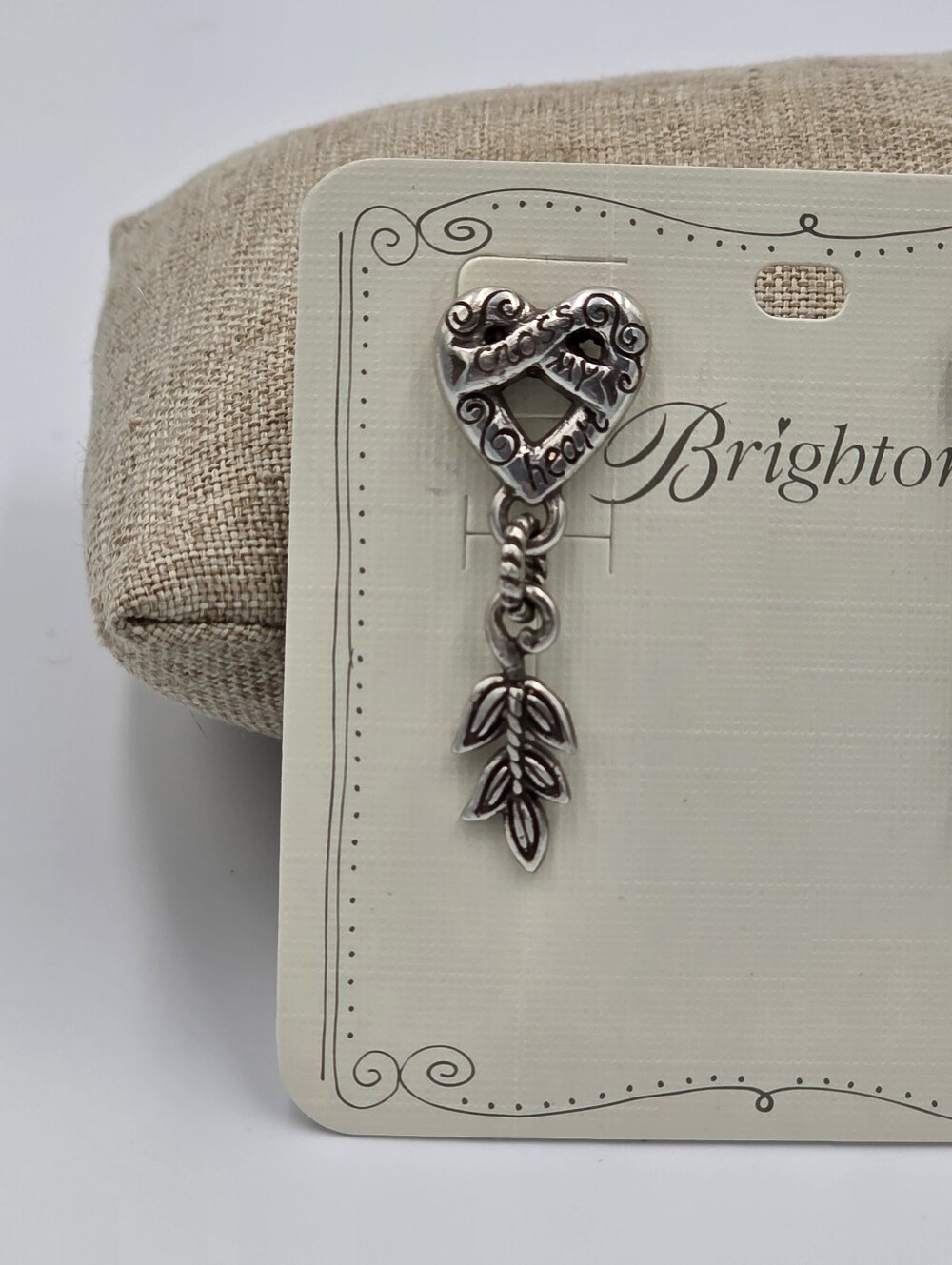Brighton Silver Heart with Leaf Dangle Earrings Vintage Retired - Picture 3 of 4